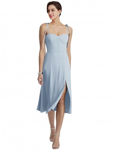 Midi Length Sleeveless Stretch Crepe Light Sky Blue A-Line Evening Gown / Prom Dress / Bridesmaid Dress Colchester