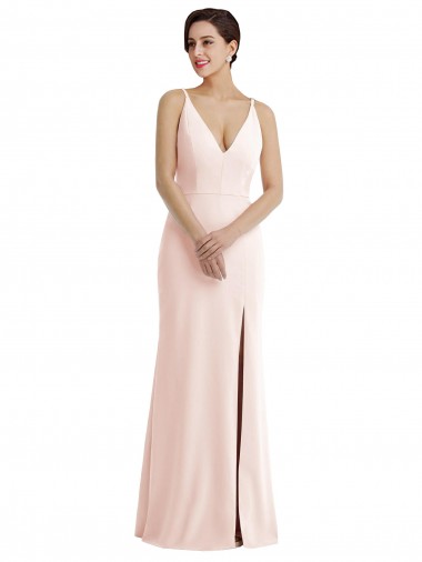 Long Sleeveless Stretch Crepe Pink V-Neck Trumpet Formal Evening Gown / Prom Dress / Bridesmaid Dress Colchester