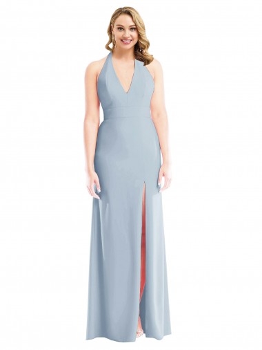 Long Sleeveless Stretch Crepe Light Sky Blue Trumpet Bridesmaid Dress / Evening Dress Colchester