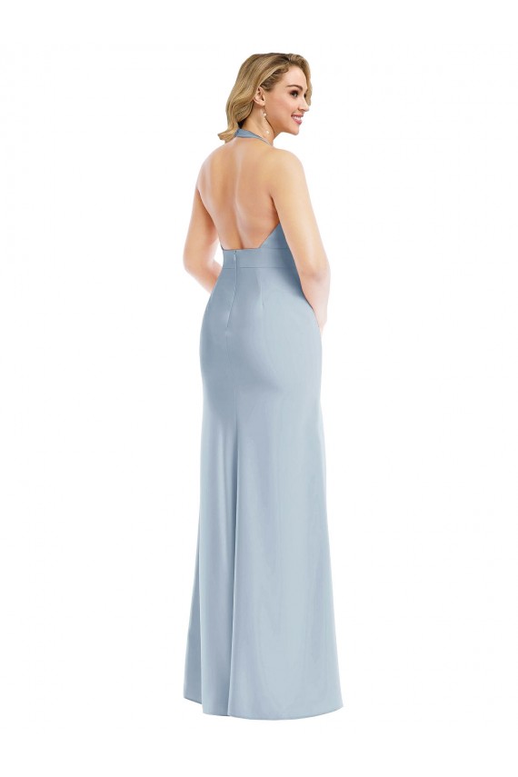 Long Sleeveless Stretch Crepe Light Sky Blue Trumpet Bridesmaid Dress / Evening Dress Colchester