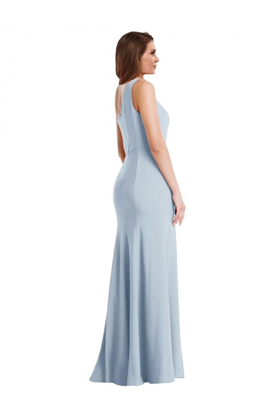 Long Sleeveless Stretch Crepe Light Sky Blue One Shoulder Trumpet Formal Evening Gown / Prom Dress / Bridesmaid Dress Colchester