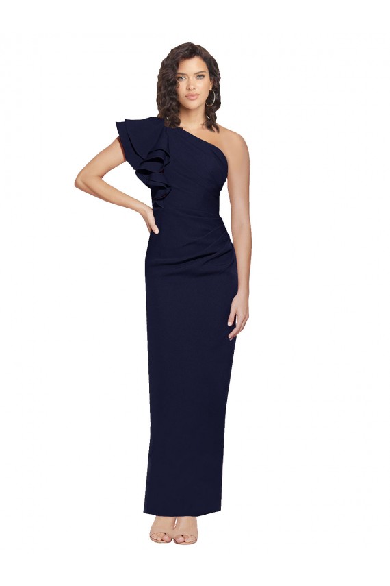 Long Sleeveless Stretch Crepe Dark Navy Sheath Formal Evening Gown / Prom Dress / Bridesmaid Dress Colchester