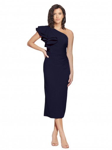 Midi Length Sleeveless Stretch Crepe Dark Navy Sheath Formal Evening Gown / Prom Dress / Bridesmaid Dress Colchester