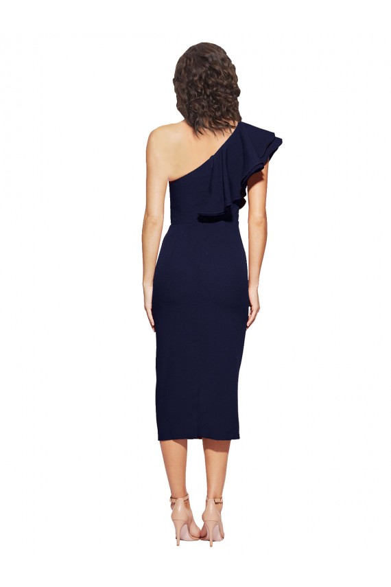 Midi Length Sleeveless Stretch Crepe Dark Navy Sheath Formal Evening Gown / Prom Dress / Bridesmaid Dress Colchester