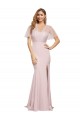 Short Sleeves Long Stretch Crepe & Tulle Mauve Sheath Formal Evening Gown / Prom Dress / Bridesmaid Dress Colchester