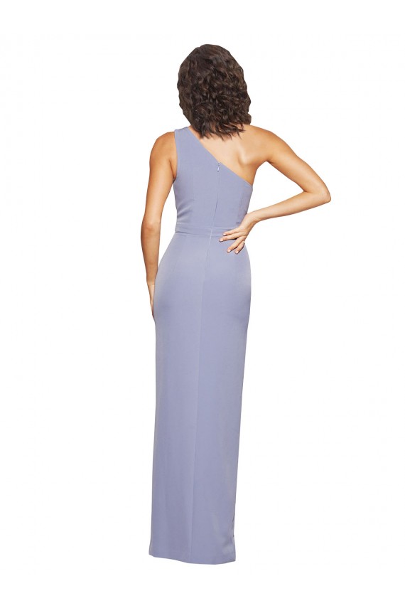 Long Sleeveless Stretch Crepe Smoke Blue One Shoulder Sheath Formal Evening Gown / Prom Dress / Bridesmaid Dress Colchester