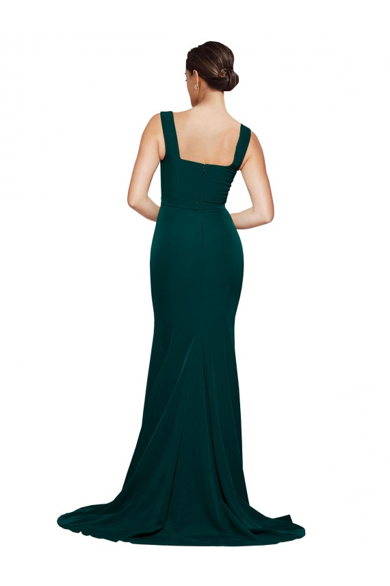 Sweep Train Sleeveless Stretch Crepe Midnight Green Sheath Semi Formal Evening Dress / Prom Dress / Bridesmaid Dress Colchester