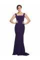 Sweep Train Sleeveless Stretch Crepe Dark Navy Square Neck Sheath Semi Formal Evening Dress / Prom Dress / Bridesmaid Dress Colchester