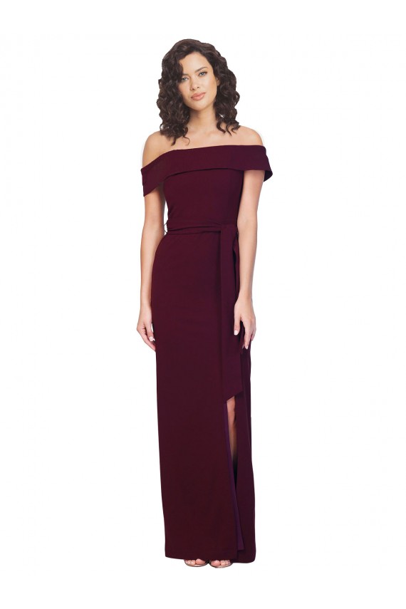 Long Sleeveless Stretch Crepe Burgundy Gold Sheath Formal Evening Gown / Prom Dress / Bridesmaid Dress Colchester