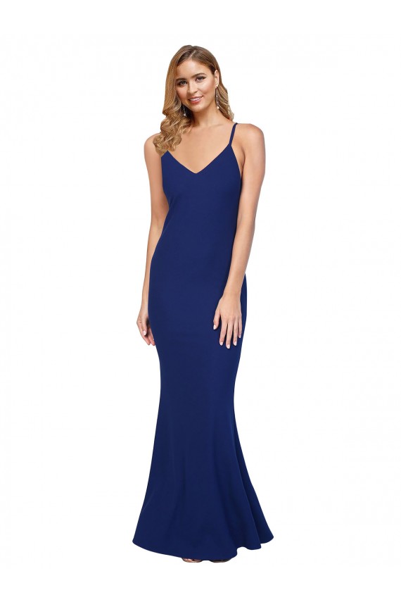 Long Sleeveless Stretch Crepe Royal Blue Sheath Formal Dress / Bridesmaid Dress Colchester