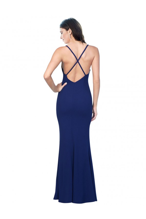 Long Sleeveless Stretch Crepe Royal Blue Sheath Formal Dress / Bridesmaid Dress Colchester