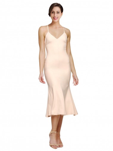 Midi Length Sleeveless Stretch Crepe Nude Sheath Evening Gown / Prom Dress / Bridesmaid Dress Colchester