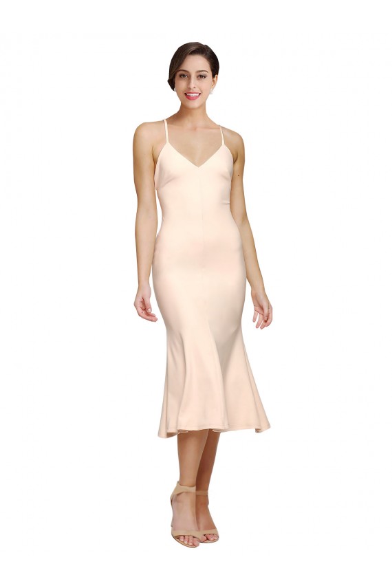 Midi Length Sleeveless Stretch Crepe Nude Sheath Evening Gown / Prom Dress / Bridesmaid Dress Colchester