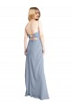 Long Sleeveless Stretch Crepe Smoke Blue Square Neck A-Line Prom Dress / Bridesmaid Dress Colchester