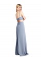 Long Sleeveless Stretch Crepe Smoke Blue A-Line Prom Dress / Bridesmaid Dress Colchester