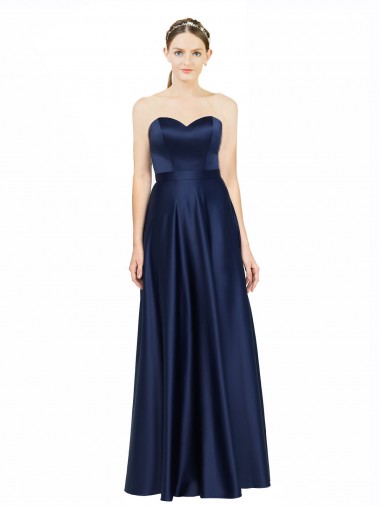 Long Sleeveless Stretch Satin Dark Navy A-Line Black Tie Evening Gown / Bridesmaid Dress Colchester