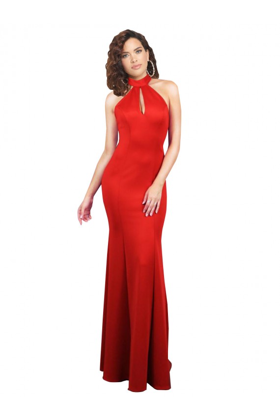 Long Sleeveless Stretch Satin Red Halter Neck Mermaid Formal Evening Gown / Prom Dress / Bridesmaid Dress Colchester