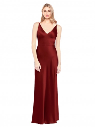 Long Sleeveless Stretch Satin Burgundy A-Line Formal Evening Gown / Prom Dress / Bridesmaid Dress Colchester