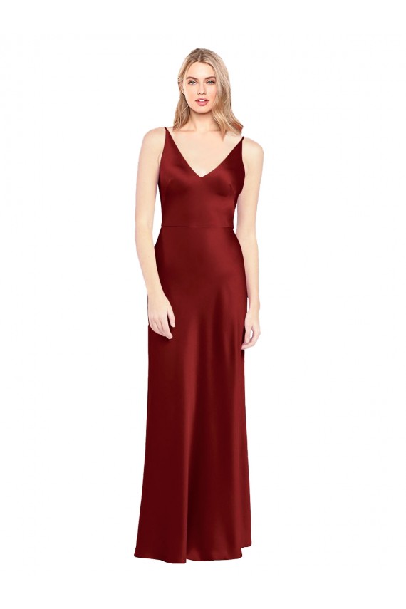 Long Sleeveless Stretch Satin Burgundy A-Line Formal Evening Gown / Prom Dress / Bridesmaid Dress Colchester