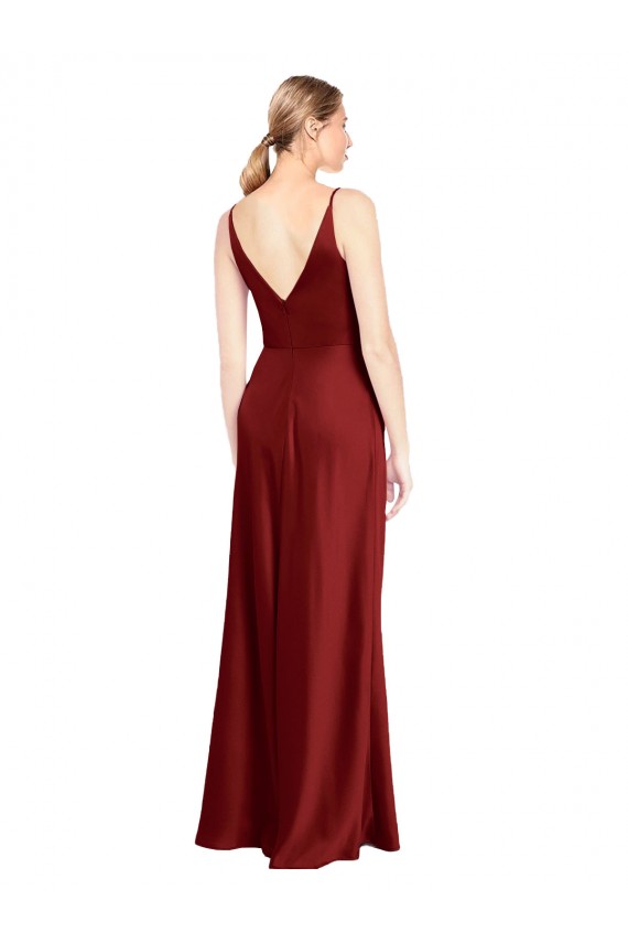 Long Sleeveless Stretch Satin Burgundy A-Line Formal Evening Gown / Prom Dress / Bridesmaid Dress Colchester