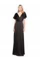 Long Cap Sleeves Stretch Satin Black A-Line Bridesmaid Dress / Evening Dress Colchester