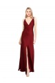Long Sleeveless Stretch Satin Burgundy V-Neck A-Line Black Tie Evening Gown / Prom Dress / Bridesmaid Dress Colchester