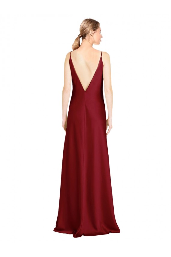 Long Sleeveless Stretch Satin Burgundy V-Neck A-Line Black Tie Evening Gown / Prom Dress / Bridesmaid Dress Colchester