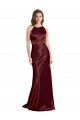 Long Sleeveless Stretch Satin Burgundy Gold A-Line Formal Evening Gown / Prom Dress / Bridesmaid Dress Colchester