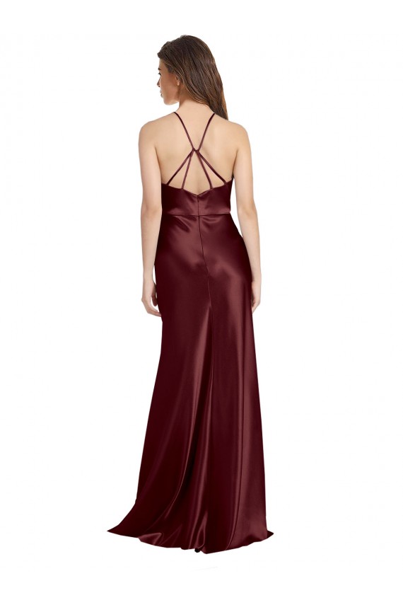 Long Sleeveless Stretch Satin Burgundy Gold A-Line Formal Evening Gown / Prom Dress / Bridesmaid Dress Colchester