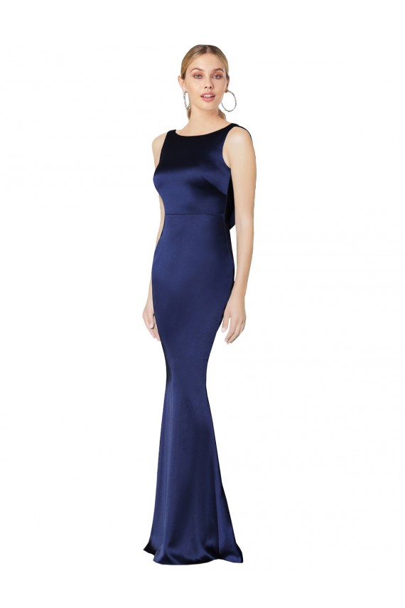 Long Sleeveless Stretch Satin Dark Navy Sheath Formal Evening Gown / Prom Dress / Bridesmaid Dress Colchester