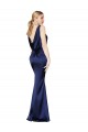 Long Sleeveless Stretch Satin Dark Navy Sheath Formal Evening Gown / Prom Dress / Bridesmaid Dress Colchester