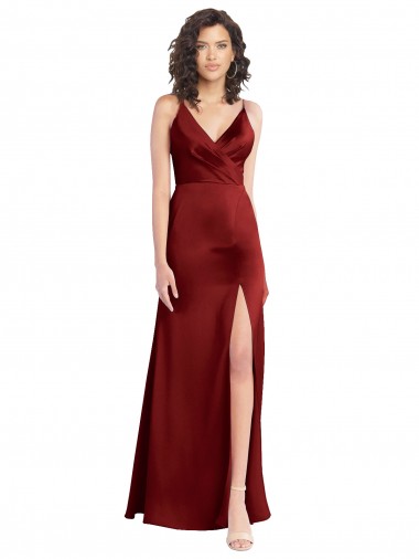 Long Sleeveless Stretch Satin Burgundy A-Line Formal Dress / Bridesmaid Dress Colchester