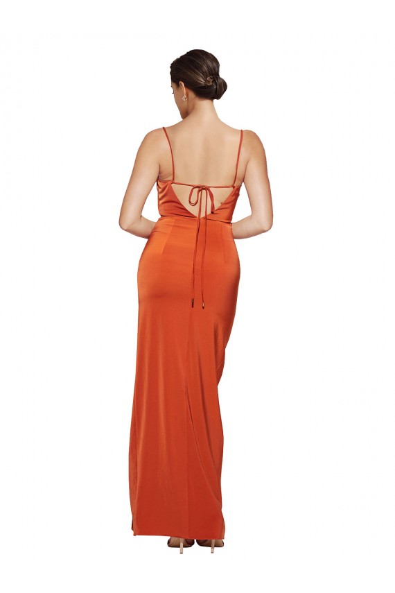 Sweep Train Sleeveless Stretch Satin Rust Sheath Formal Evening Gown / Prom Dress / Bridesmaid Dress Colchester