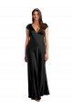 Long Cap Sleeves Stretch Satin Black A-Line Formal Evening Gown / Prom Dress / Bridesmaid Dress Colchester
