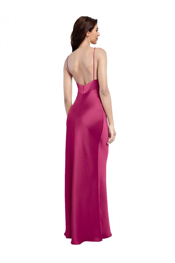 Long Sleeveless Stretch Satin Fuchsia A-Line Formal Evening Dress / Bridesmaid Dress Colchester