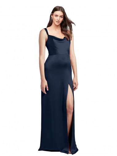 Long Sleeveless Stretch Satin Dark Navy A-Line Formal Evening Gown / Prom Dress / Bridesmaid Dress Colchester