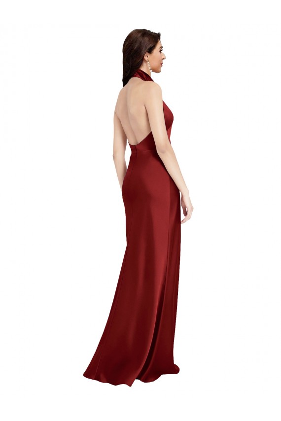 Long Sleeveless Stretch Satin Burgundy A-Line Black Tie Evening Gown / Prom Dress / Bridesmaid Dress Colchester
