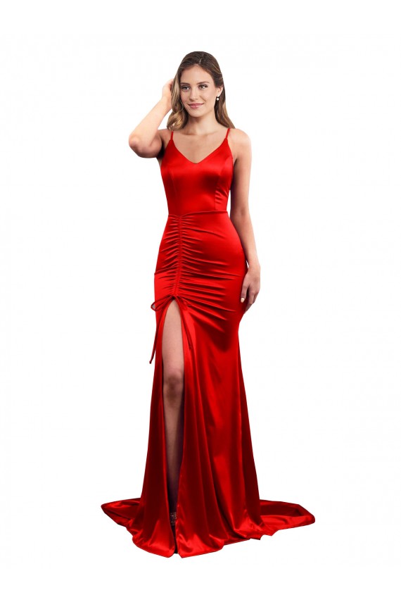 Long Sleeveless Stretch Satin Red Mermaid Evening Dress / Bridesmaid Dress Colchester