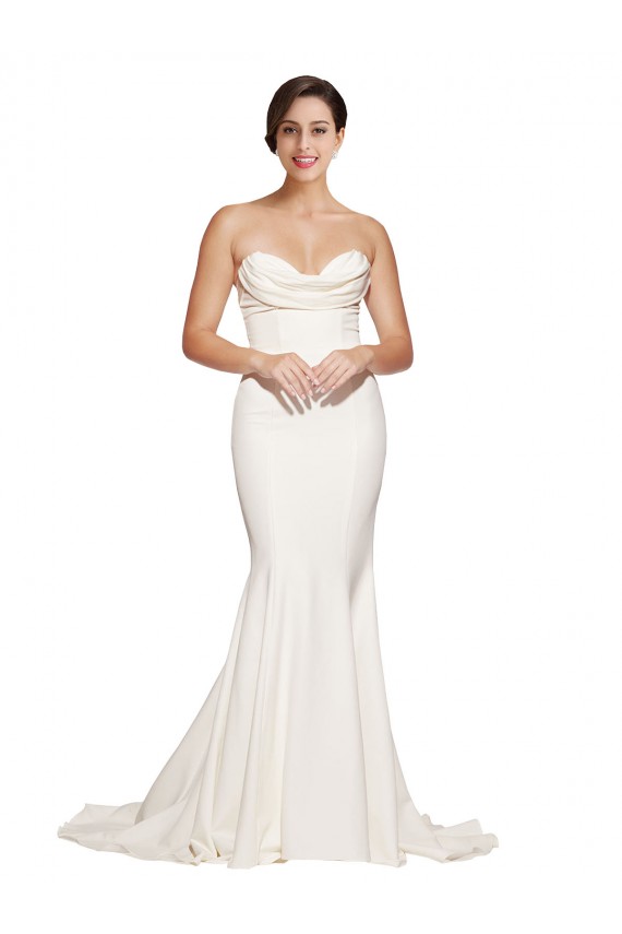 Sweep Train Sleeveless Stretch Satin Ivory Mermaid Formal Evening Gown / Prom Dress / Bridesmaid Dress Colchester