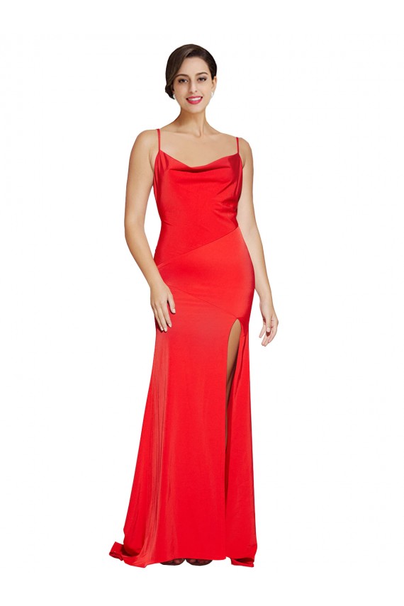 Long Sleeveless Stretch Satin Red Sheath Formal Evening Gown / Prom Dress / Bridesmaid Dress Colchester