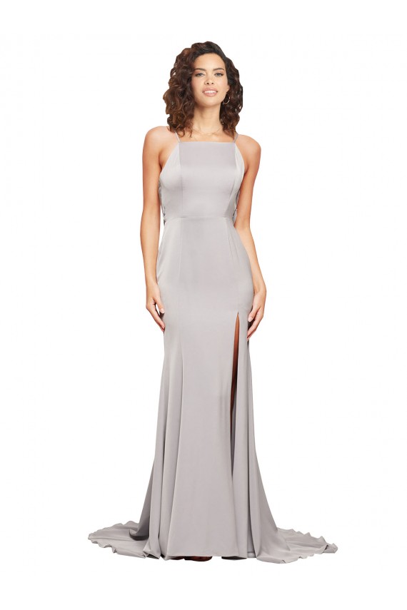 Sweep Train Sleeveless Stretch Satin A-Line Formal Evening Gown / Prom Dress / Bridesmaid Dress Colchester
