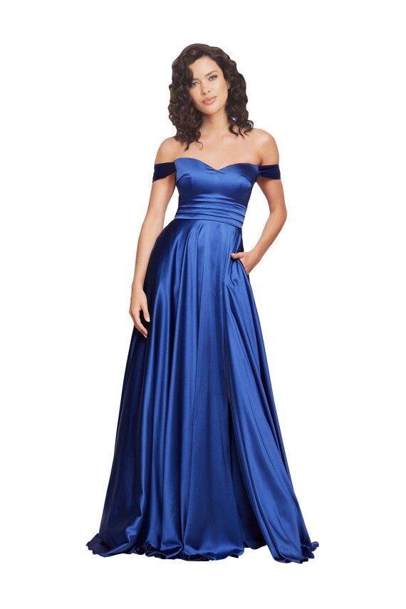Sweep Train Sleeveless Stretch Satin Royal Blue A-Line Formal Evening Gown / Prom Dress / Bridesmaid Dress Colchester