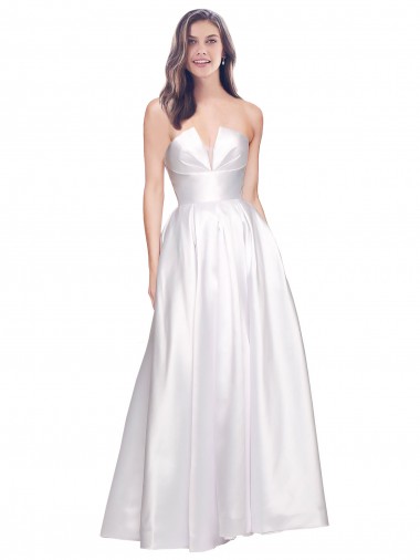 Long Sleeveless Stretch Satin White A-Line Formal Evening Gown / Prom Dress / Bridesmaid Dress Colchester