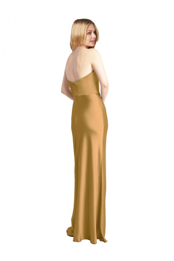 Long Sleeveless Stretch Satin Gold Strapless A-Line Formal Evening Gown / Prom Dress / Bridesmaid Dress Colchester