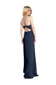Long Sleeveless Stretch Satin Dark Navy Halter Neck A-Line Formal Evening Gown / Prom Dress / Bridesmaid Dress Colchester
