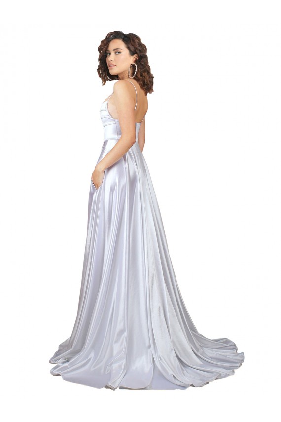 Long Sleeveless Stretch Satin White A-Line Beach Wedding Dress Colchester