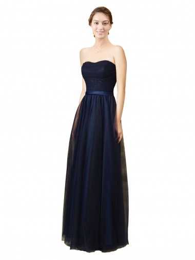 Long Sleeveless Tulle Dark Navy A-Line Bridesmaid Gown Colchester