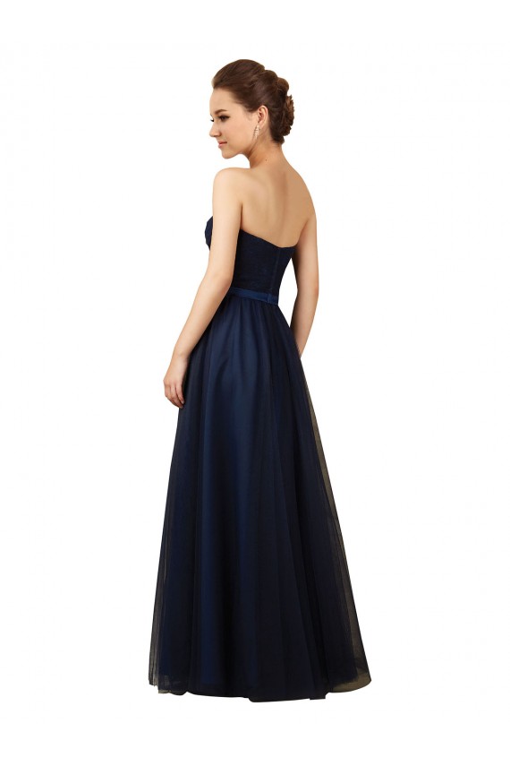 Long Sleeveless Tulle Dark Navy A-Line Bridesmaid Gown Colchester