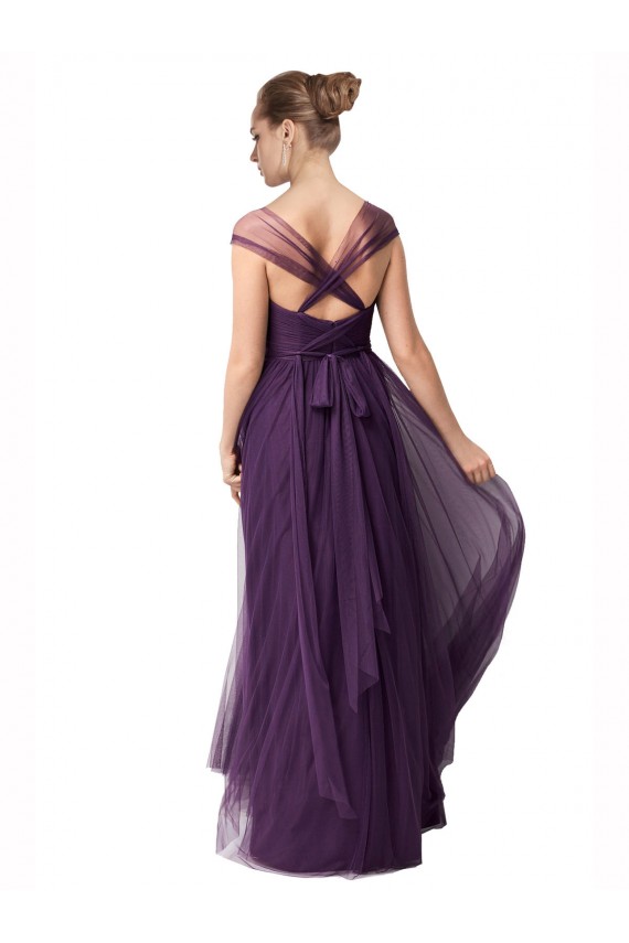 Long Cap Sleeves Tulle Plum Purple A-Line Bridesmaid Dress Colchester