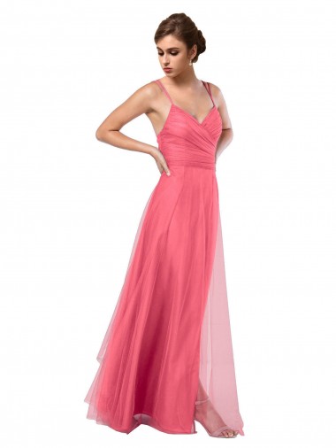 Long Sleeveless Tulle Watermelon Spaghetti Straps A-Line Bridesmaid Dress Colchester